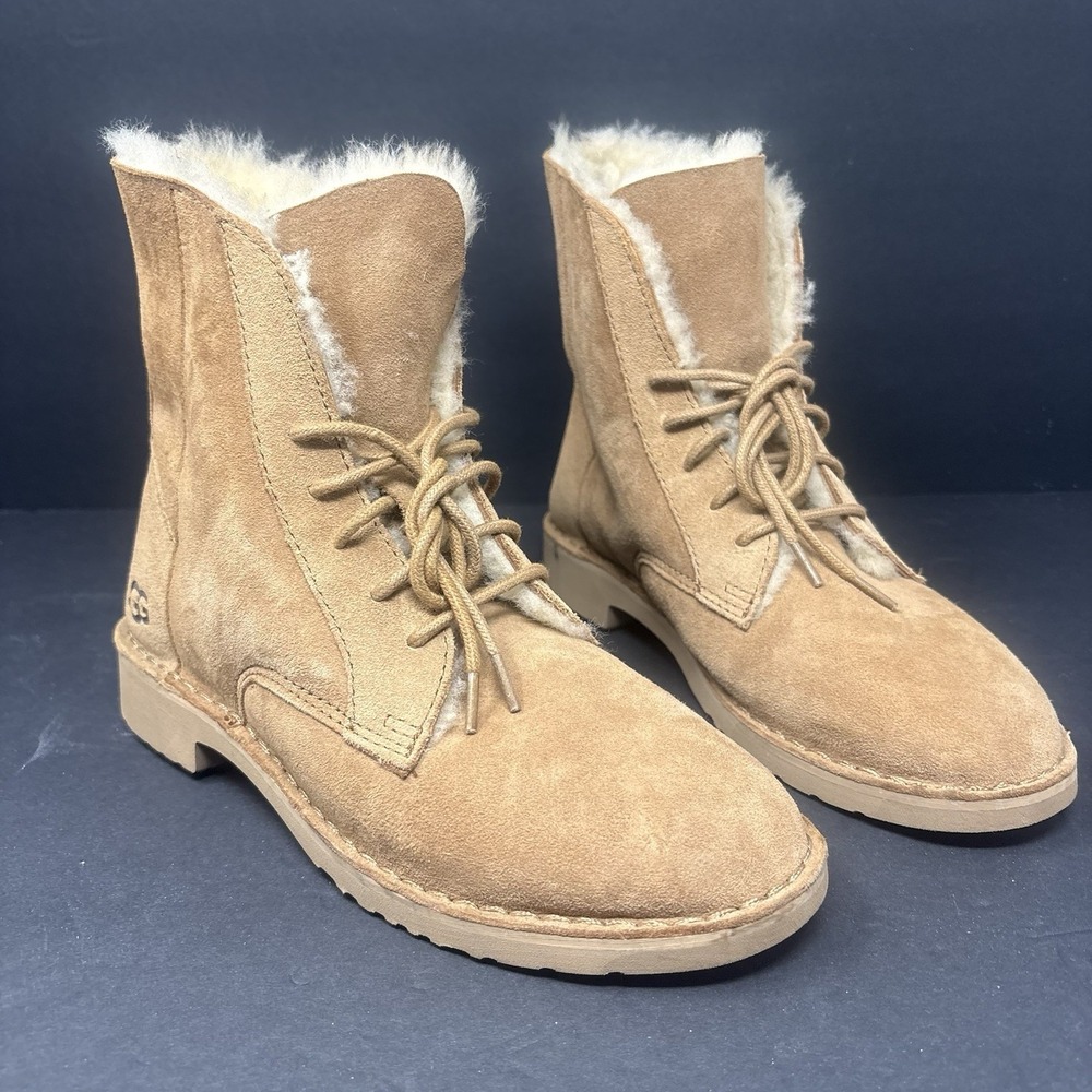 UGG Quincy Women's Size 6 Chestnut Suede Shearling Lace Up Boots
